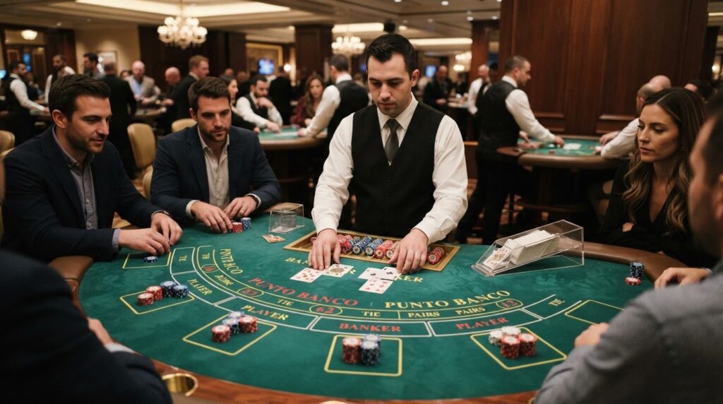 Bí Kuyết Đánh Baccarat Trực Tuyến Hiệu Quả Cho Người Mới Bàn chơi baccarat trực tuyến với bài Tây và phíp cược trên thảm xanh