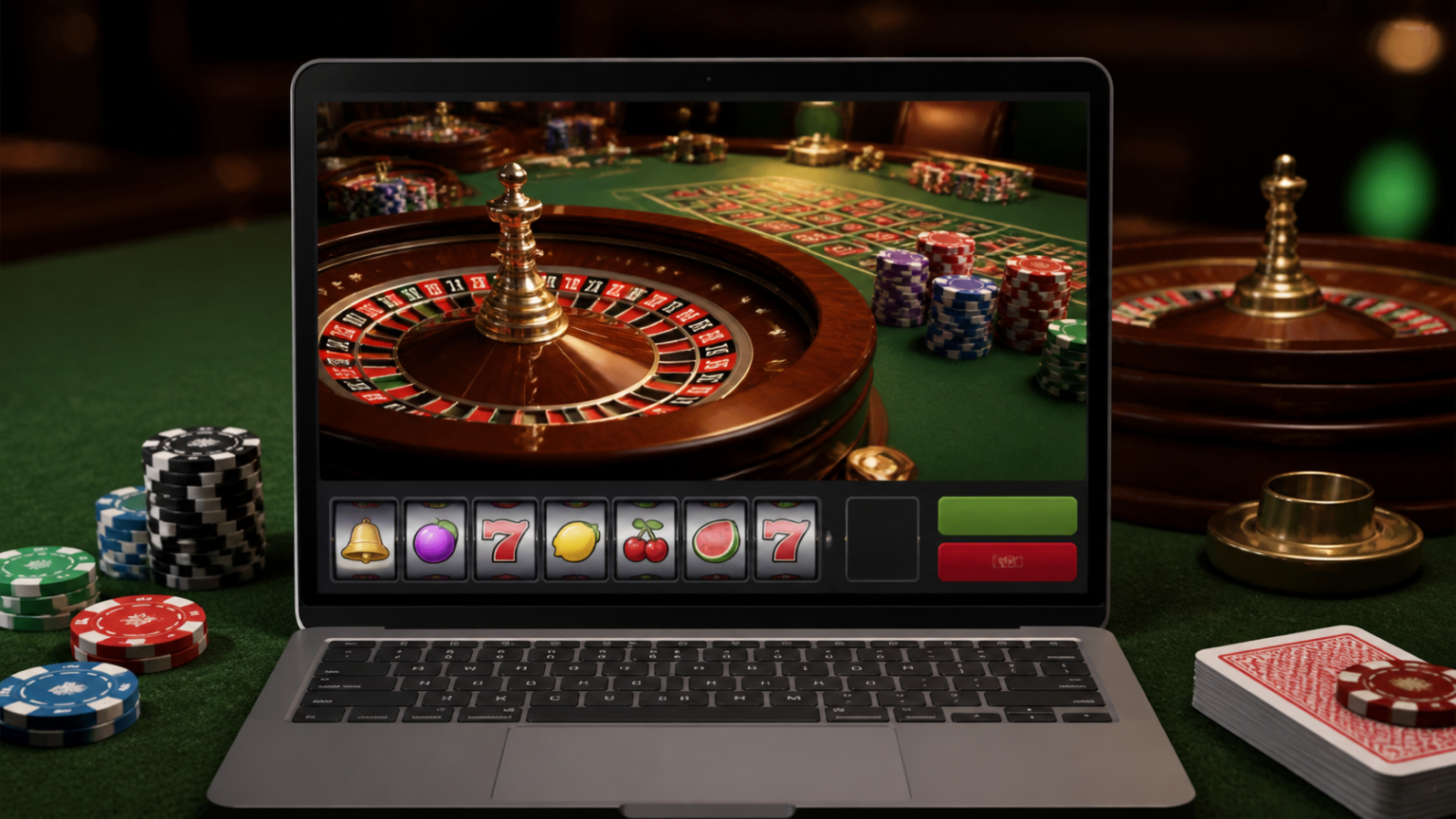 Schermata di un casinò online con slot e tavolo roulette