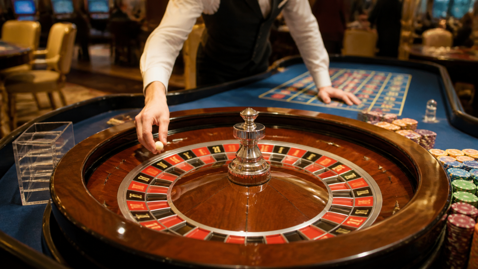 Nhà cái uy tín: Cách đánh giá nền tảng chơi có trách nhiệm Bàn roulette trong sòng bạc với bánh xe, phỉnh và khu vực chơi