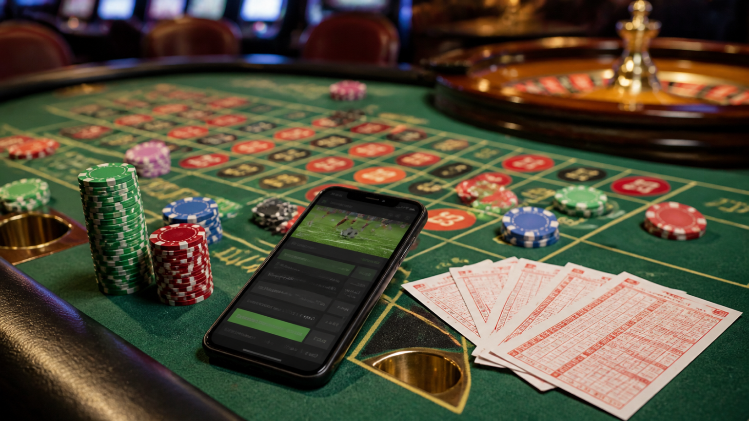 Online Betting Singapore: A Practical Guide for Players Casino table with betting slips and a smartphone showing online betting