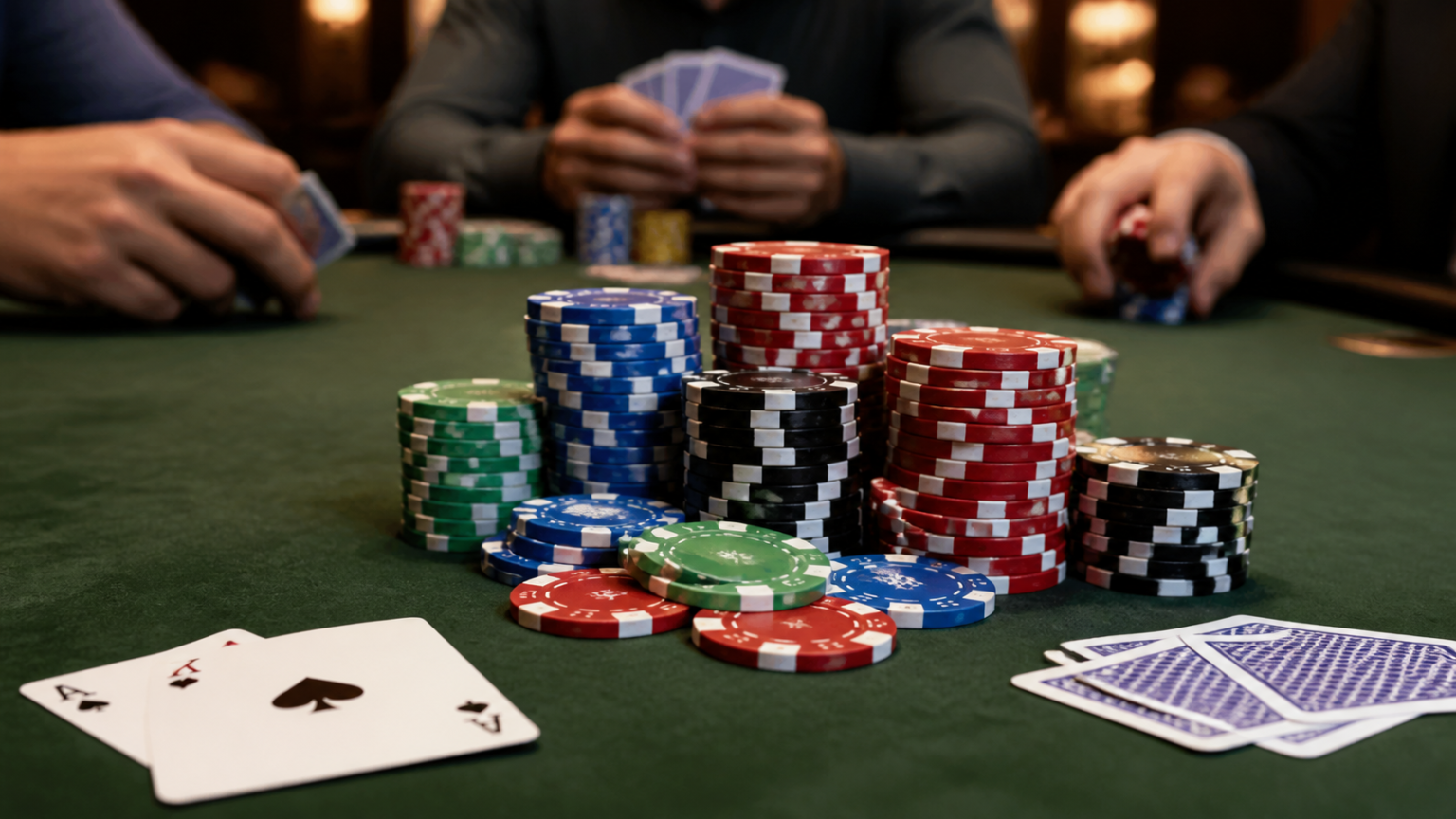 โป๊กเกอร์ เงิน จริง: A Practical Guide to Playing with Confidence Poker table with chips and cards in a casino setting