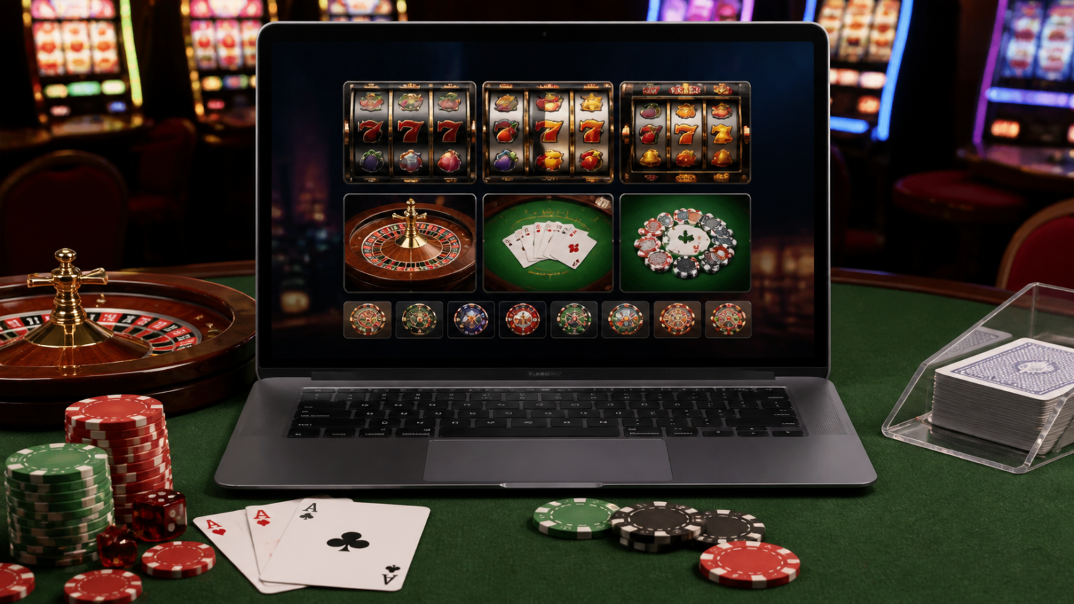 Laptop showing an online casino game selection