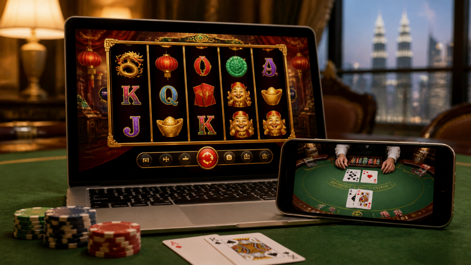 What to Know Before Playing at an online casino malaysia Laptop and phone showing online casino games